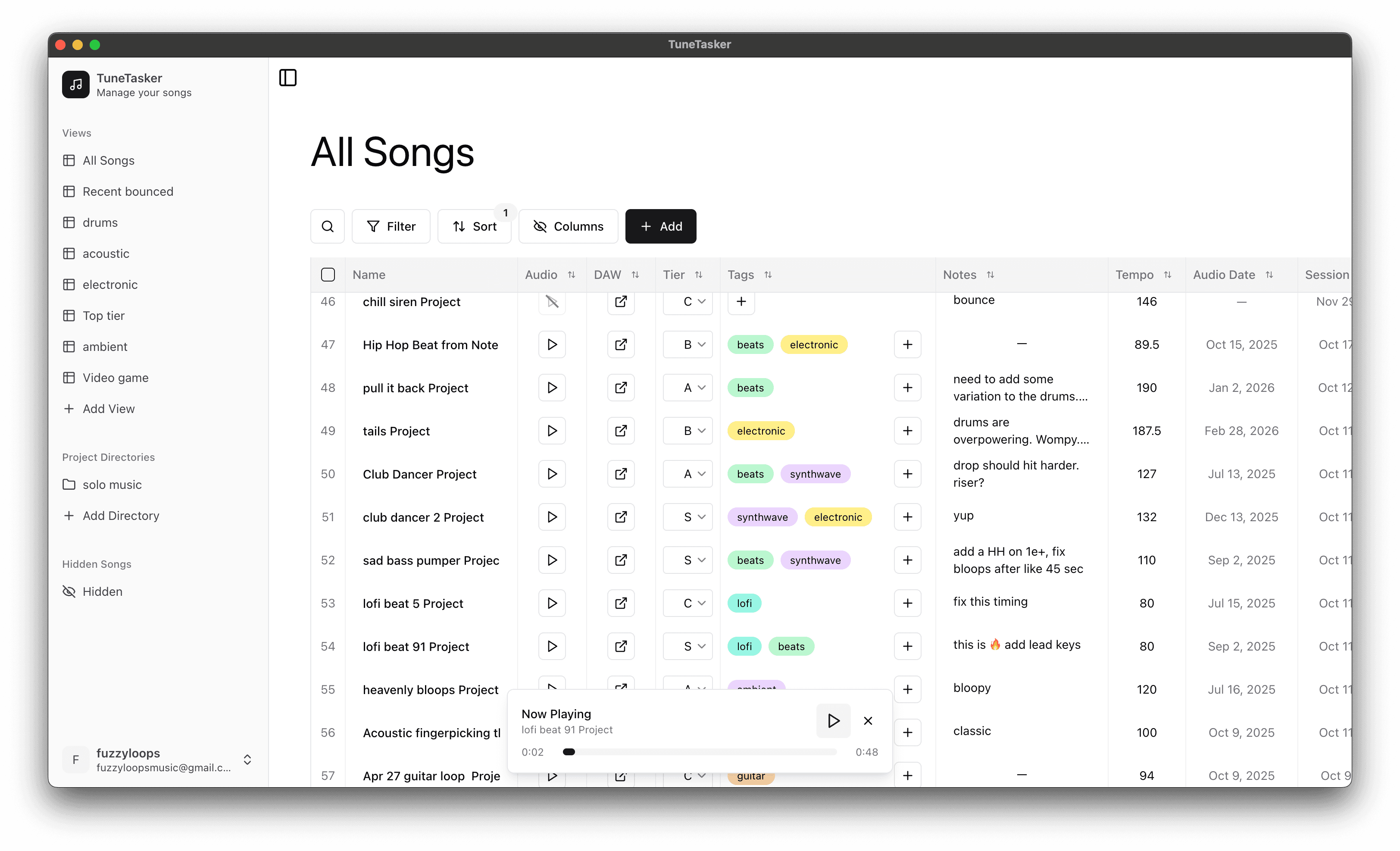 TuneTasker app screenshot